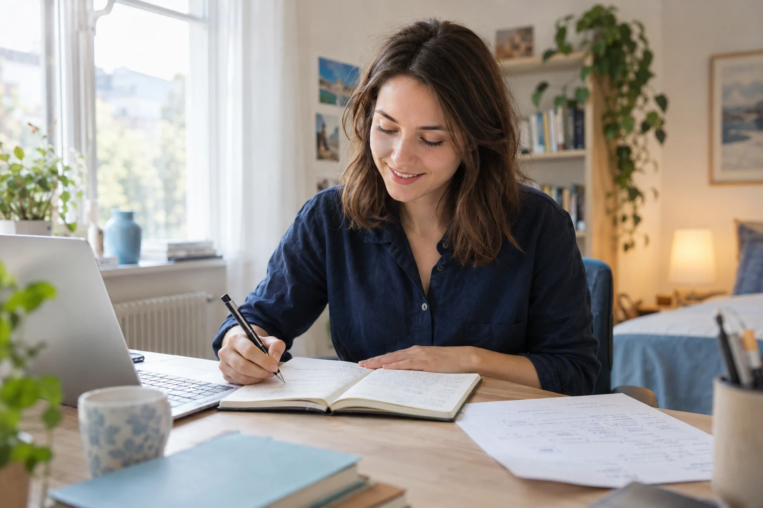 Молодая преподавательница готовит занятие IELTS